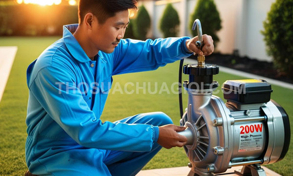 Thợ sửa máy bơm nước xã An Nhơn Tây