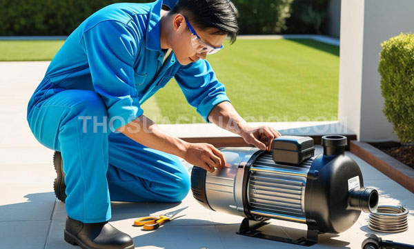 Thợ sửa máy bơm nước xã Hưng Long