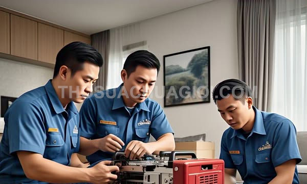 Thợ sửa máy phát điện tại xã Bình Mỹ