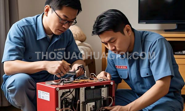 Thợ sửa máy phát điện tại xã Tân An Hội