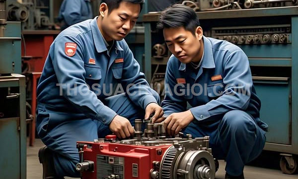 Thợ sửa máy phát điện tại xã Tân Nhựt