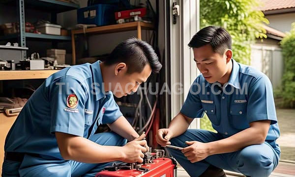 Thợ sửa máy phát điện tại xã Thái Mỹ