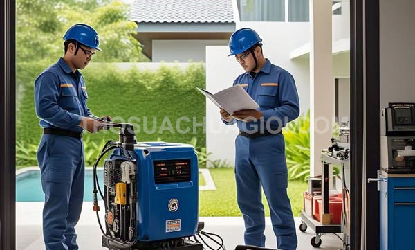 Thợ sửa máy phát điện xã Hưng Long