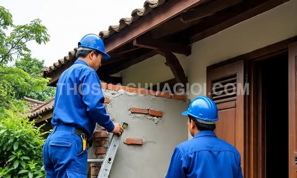 Thợ sửa nhà xã Hưng Long