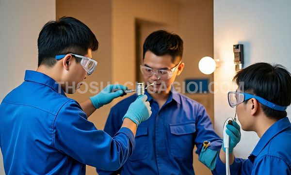 Thợ sửa điện xã Hiệp Phước