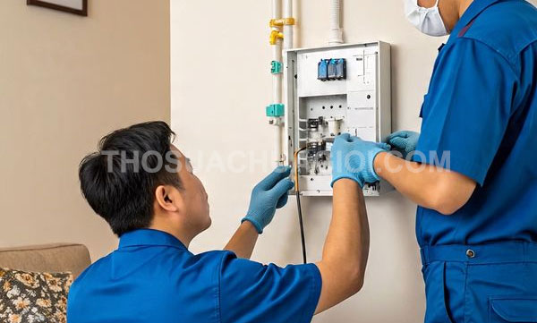 Thợ sửa điện xã Hưng Long