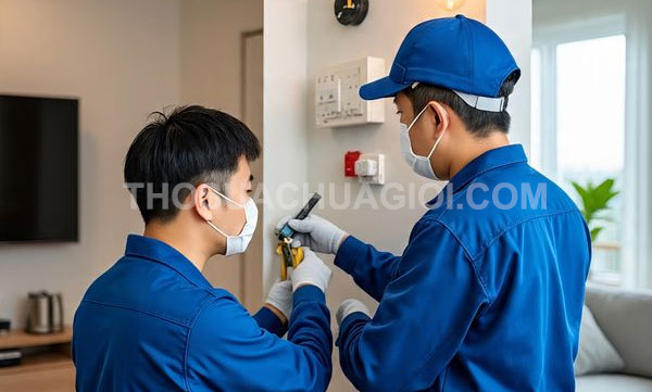 Thợ sửa điện xã Tân An Hội
