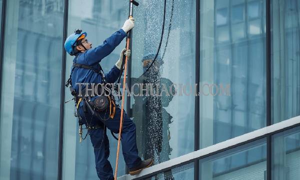 Thợ vệ sinh kính tòa nhà xã Hòa Phú cũ liên hệ 10 phút có