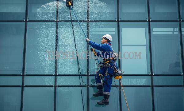 thợ vệ sinh kính tòa nhà xã long thới