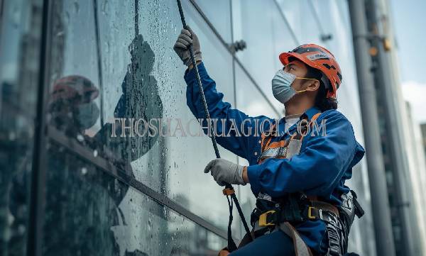 thợ vệ sinh kính tòa nhà xã phước hiệp