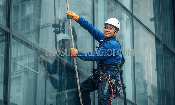 thợ vệ sinh kính tòa nhà xã phước kiển