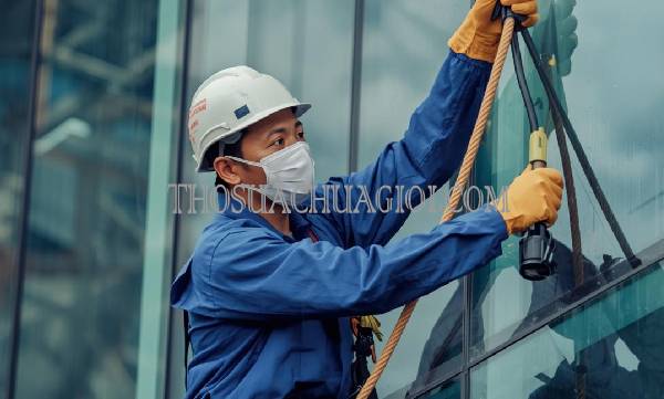 thợ vệ sinh kính tòa nhà xã tân kiên