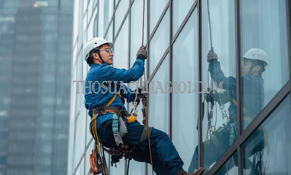 thợ vệ sinh kính tòa nhà xã tân xuân