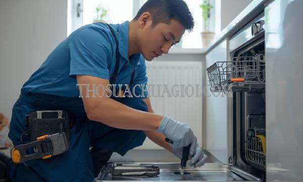 thợ sửa máy rửa chén tại chợ lách